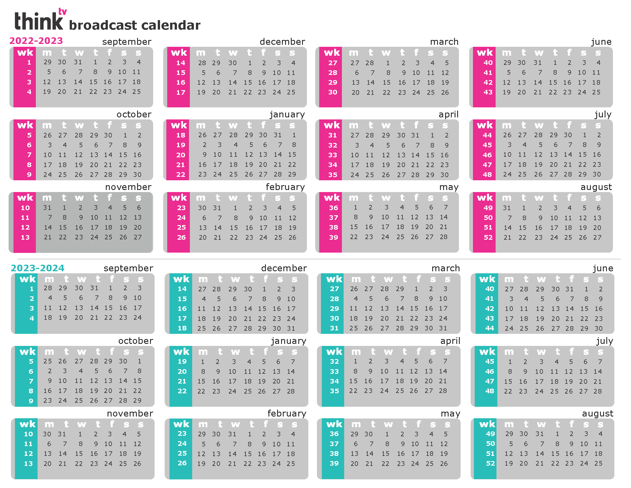 broadcast calendar thinkTV